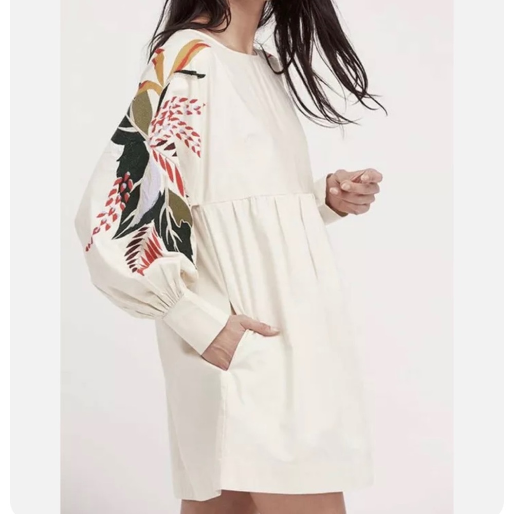 Free People Tropical Embroidered Sleeve Mini Dress Cream Size M